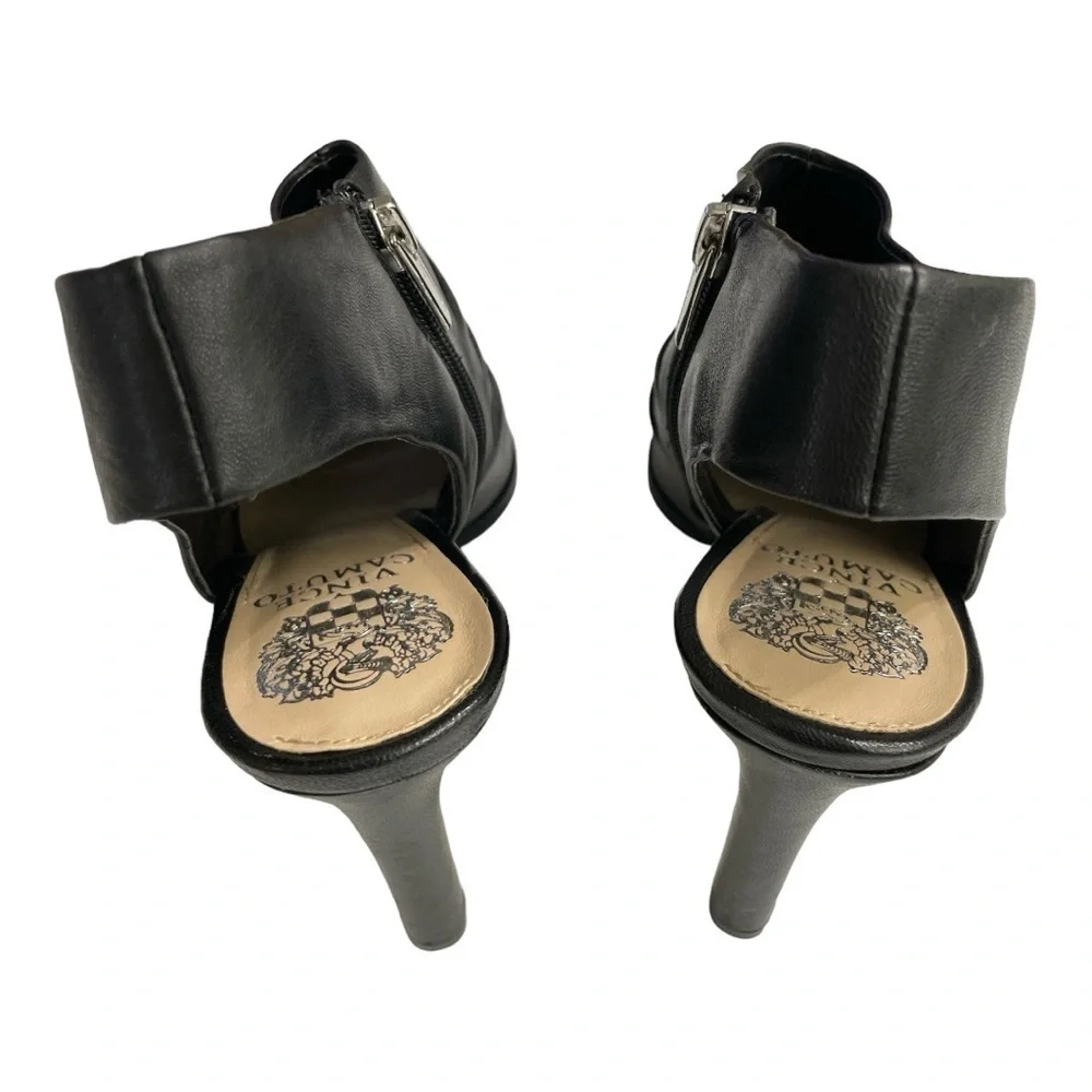 Vince Camuto Jenett Leather Rouched Front Slingback Heeled Booties Black 9 1/2M
